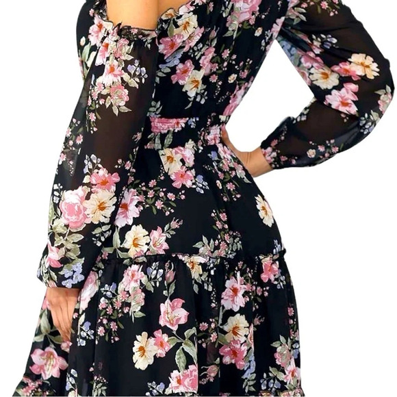New Women’s One Shoulder Floral Dress Smocked Waist - Picture 5 of 7
